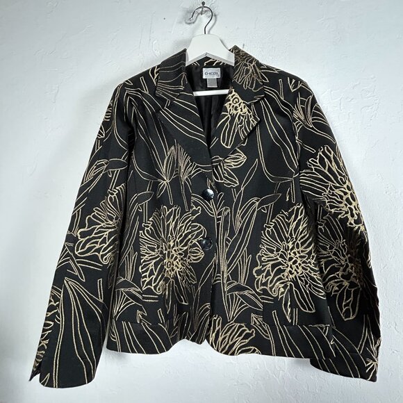 Chico's Womens Black Gold Floral Embroidered Blazer Size 1 Lined Two-Button - Picture 1 of 7